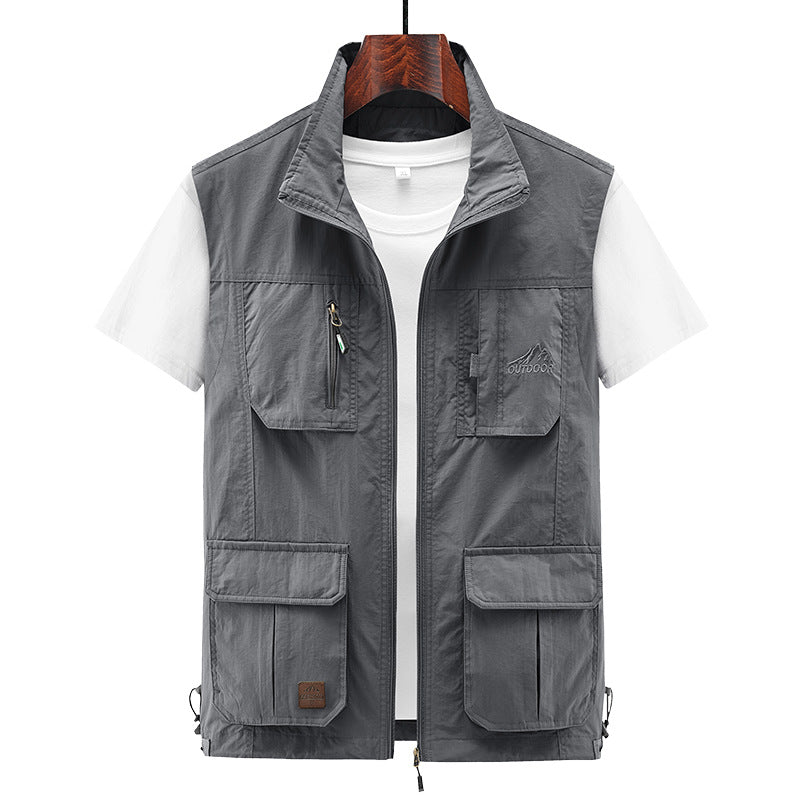 Men's Lightweight Utility Vest with Stand-Up Collar, Zipper Front and Multiple Zip Pockets Mune Fashion