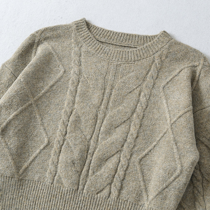 Women's Short Cable Knit Sweater with Fitted Ribbed Cuffs Mune Fashion