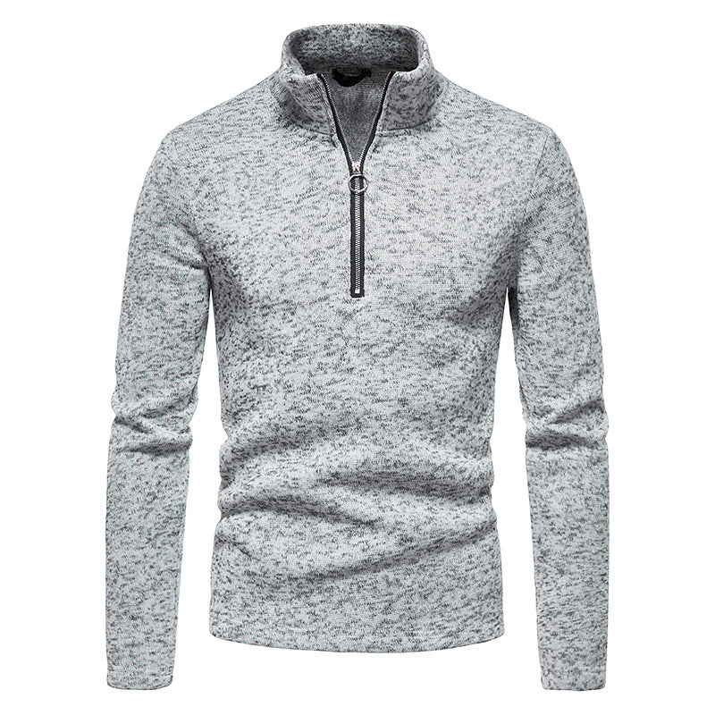 Men's fine knit troyer with short zip, stand-up collar and mottled structure Mune Fashion