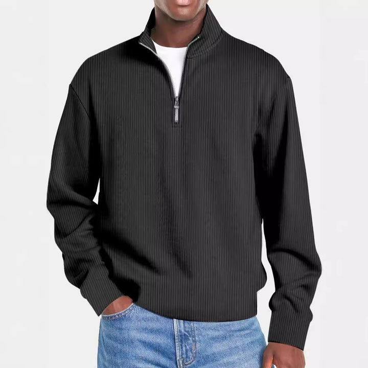 Men's ribbed troyer pullover with half zip and stand-up collar Mune Fashion