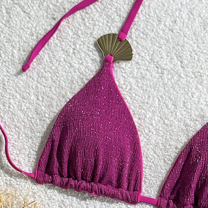Women's Triangle Bikini with Glittering Fabric and Shell Details Mune Fashion