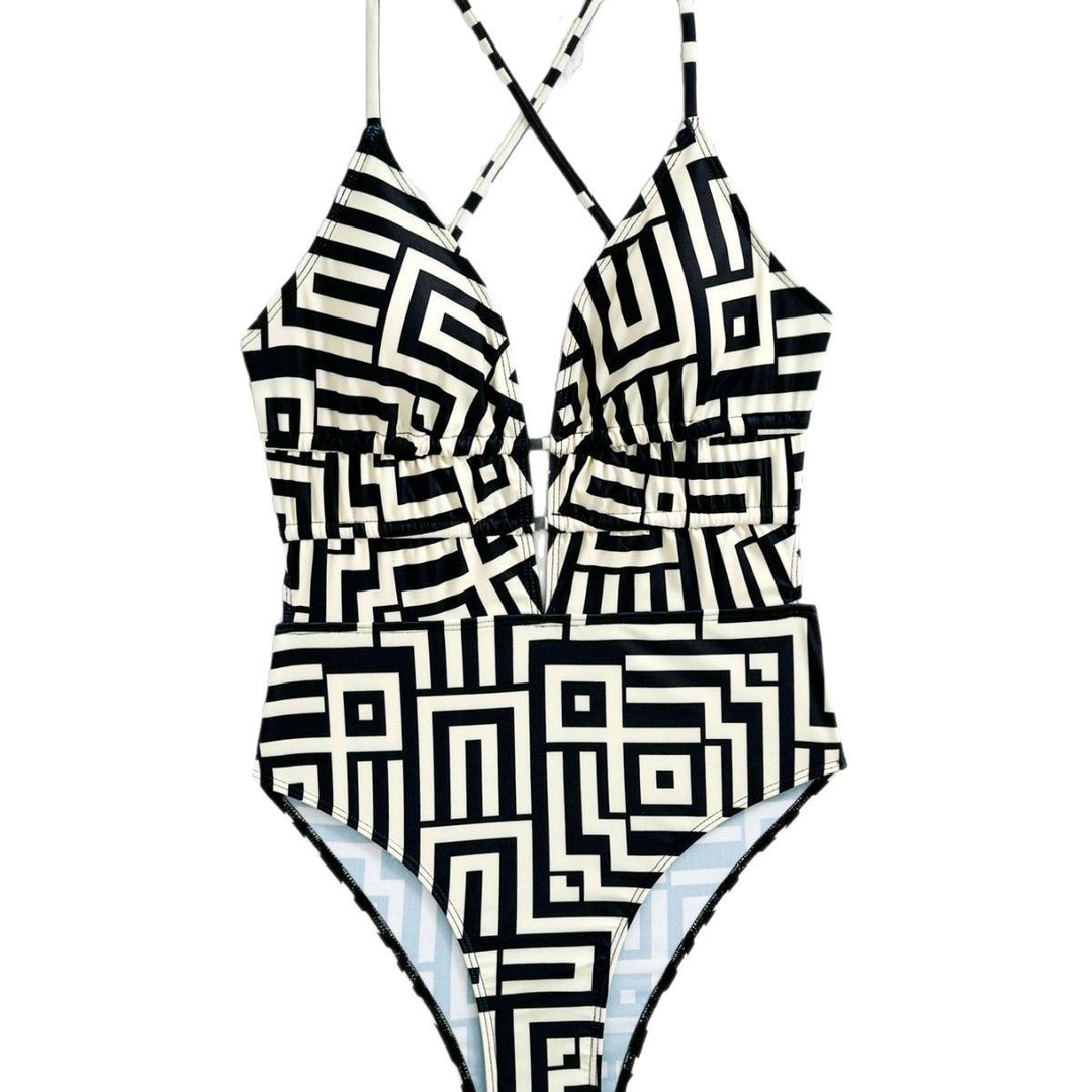 Women One-Piece Swimsuit with Geometric Pattern Mune Fashion