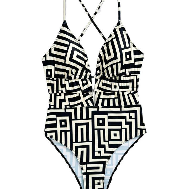 Women One-Piece Swimsuit with Geometric Pattern Mune Fashion