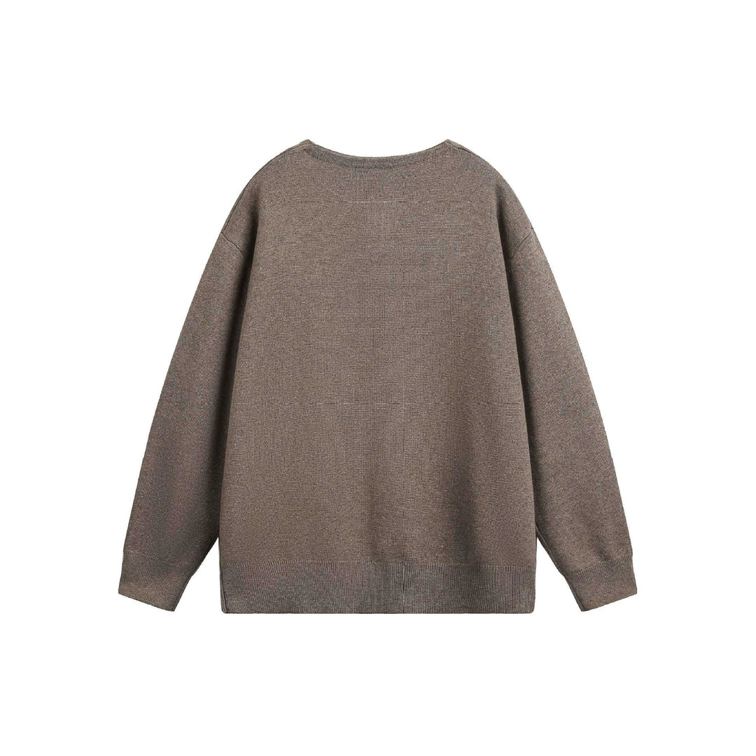 Women's Oversized Knit Sweater with Button Detail at Crew Neck Mune Fashion