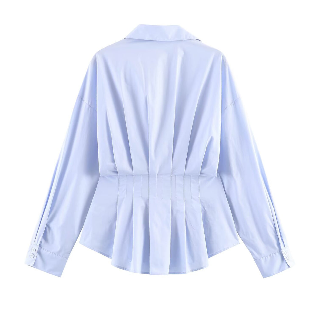 Women's tailored pleated blouse with peplum Mune Fashion