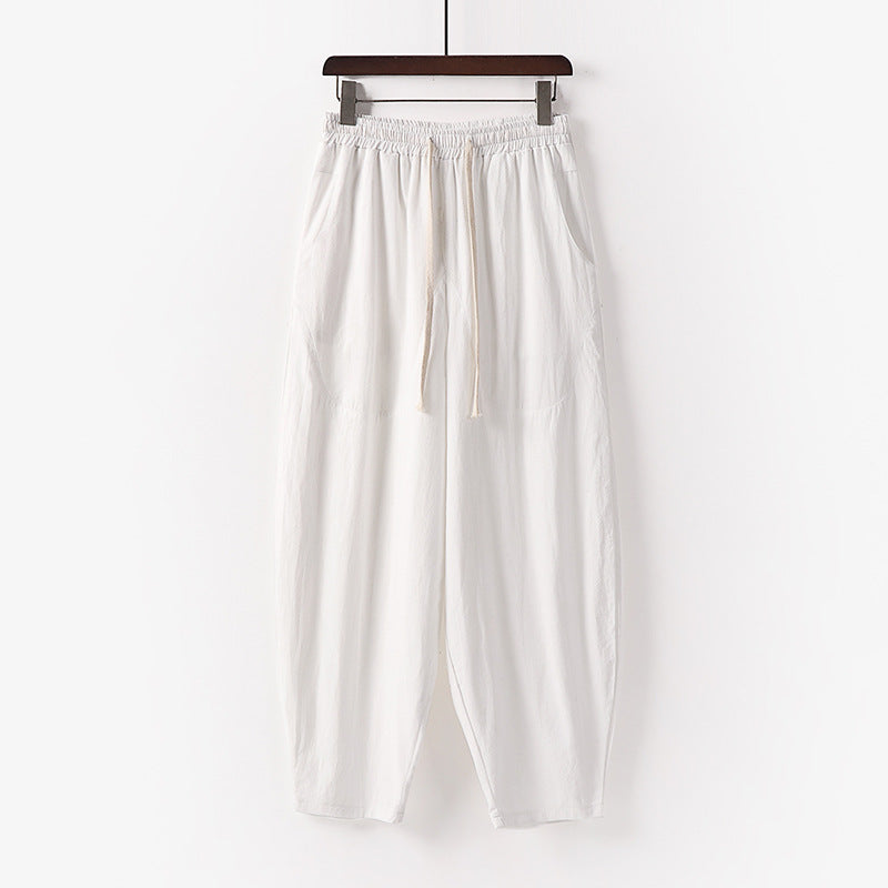 Women's Soft Linen Harem Pants with Elastic Waistband and Drawstring Mune Fashion