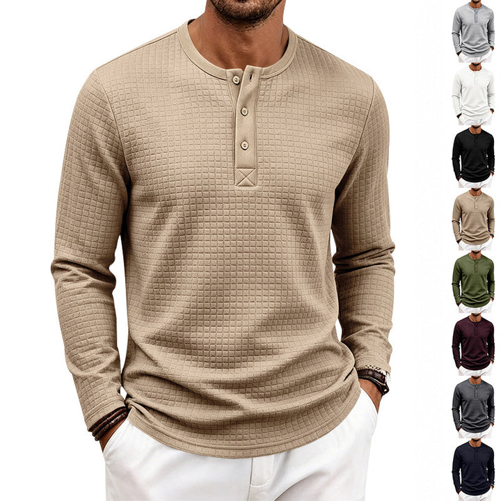 Men's Textured Thermal Henley Long Sleeve Shirt with Waffle Texture and Rounded Hem Mune Fashion