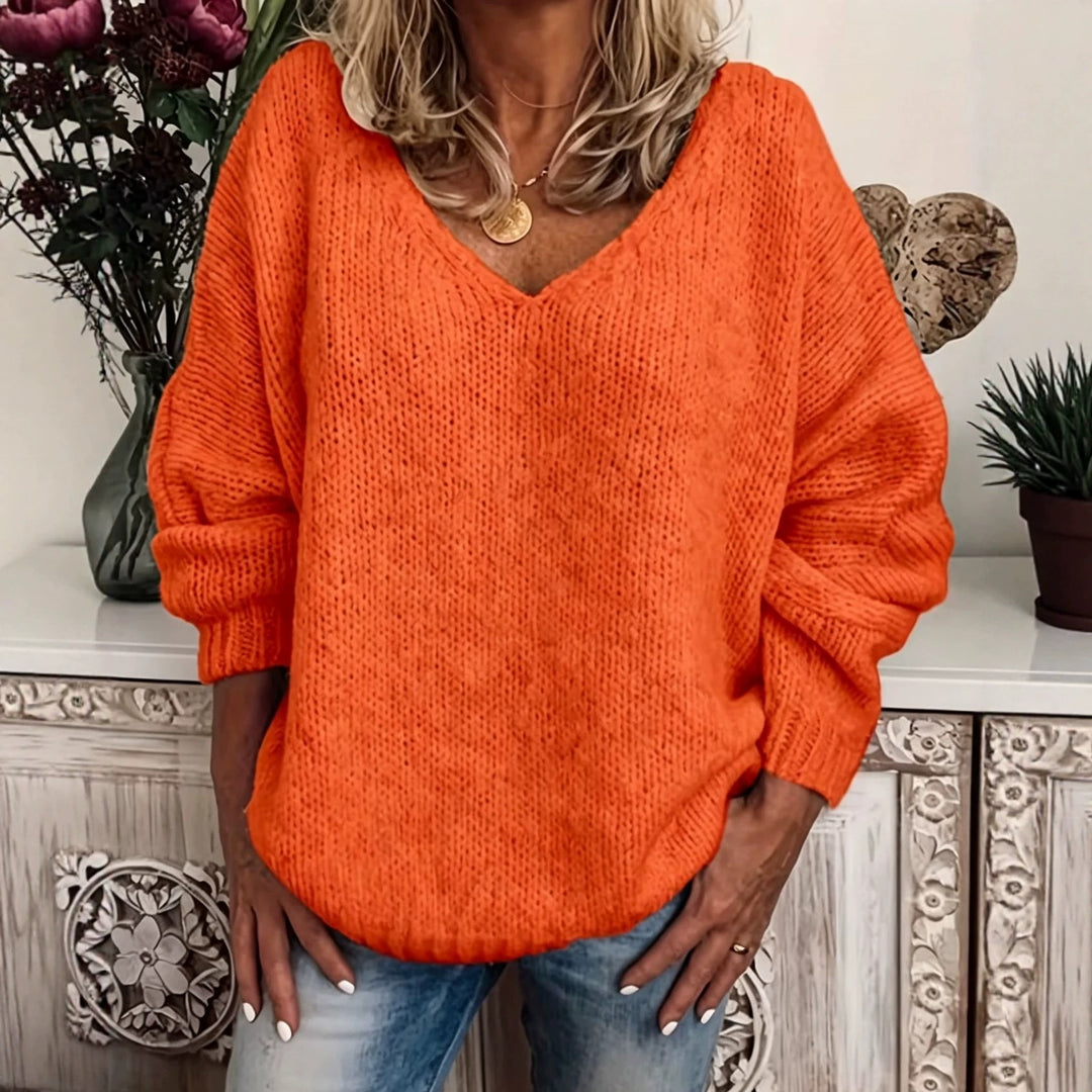Women’s Casual V-Neck Sweater made of fine waffle knit structure with dropped shoulder Mune Fashion