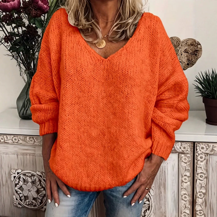 Women’s Casual V-Neck Sweater made of fine waffle knit structure with dropped shoulder Mune Fashion