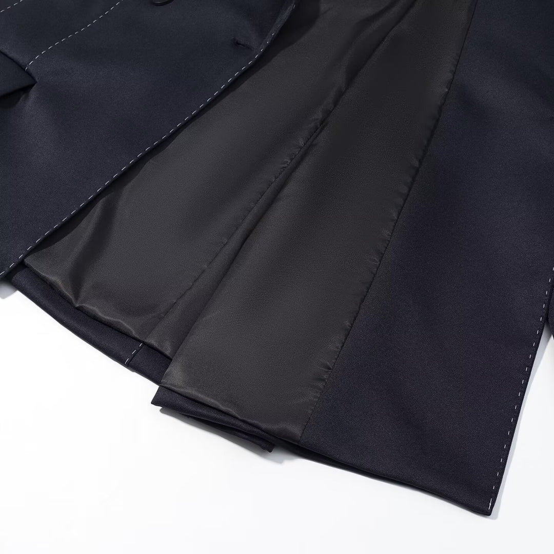 Women's Double-Breasted Blazer with Decorative Stitching and Flap Pockets Mune Fashion