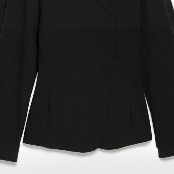 Women's Tailored Blazer Jacket with Asymmetrical Button Placket and Round Neckline Mune Fashion