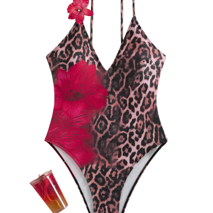 Women's One-Piece Swimsuit with Animalistic Design and Floral Accents Mune Fashion