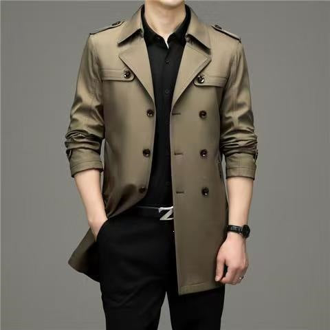 Men's double-breasted fitted trench coat with epaulettes Mune Fashion