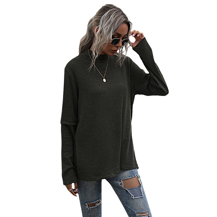 Women Oversize Waffle Knit Sweater with Stand-up Collar and Extended Sleeves Mune Fashion