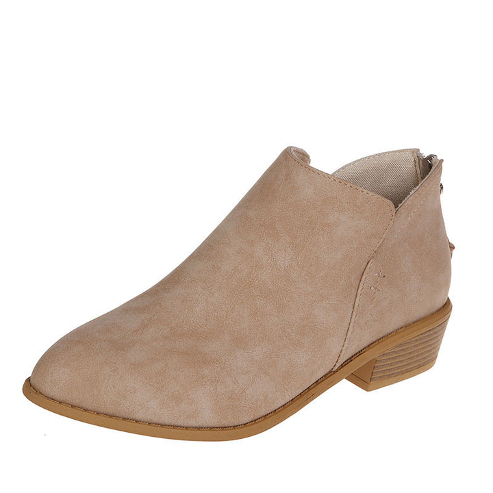 Women's pointed toe slip-on ankle boots with small block heel and ergonomic comfort footbed Mune Fashion
