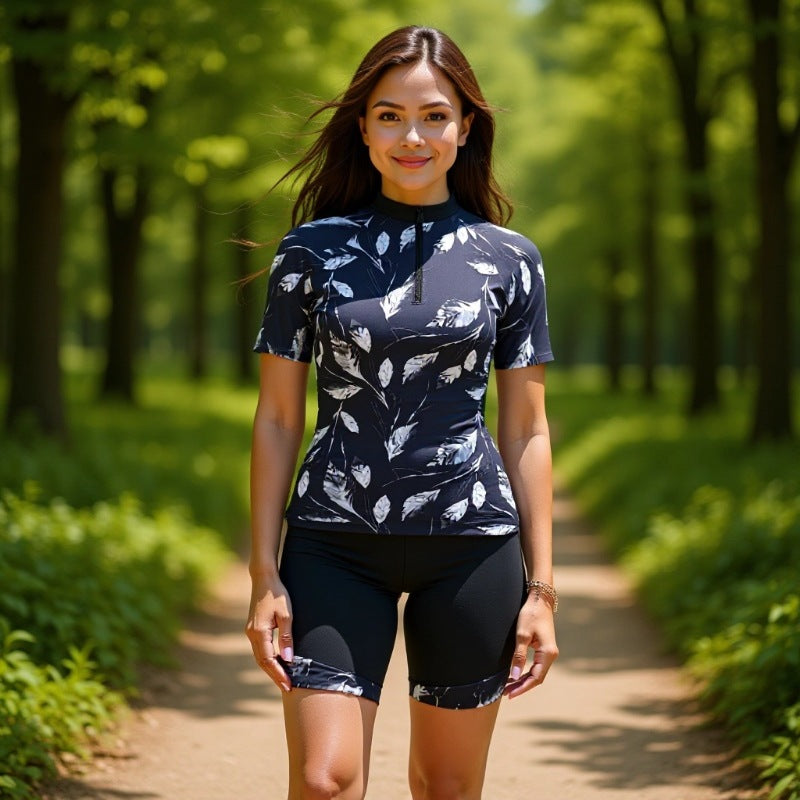 Women's sporty short-sleeve swimsuit with floral pattern Mune Fashion