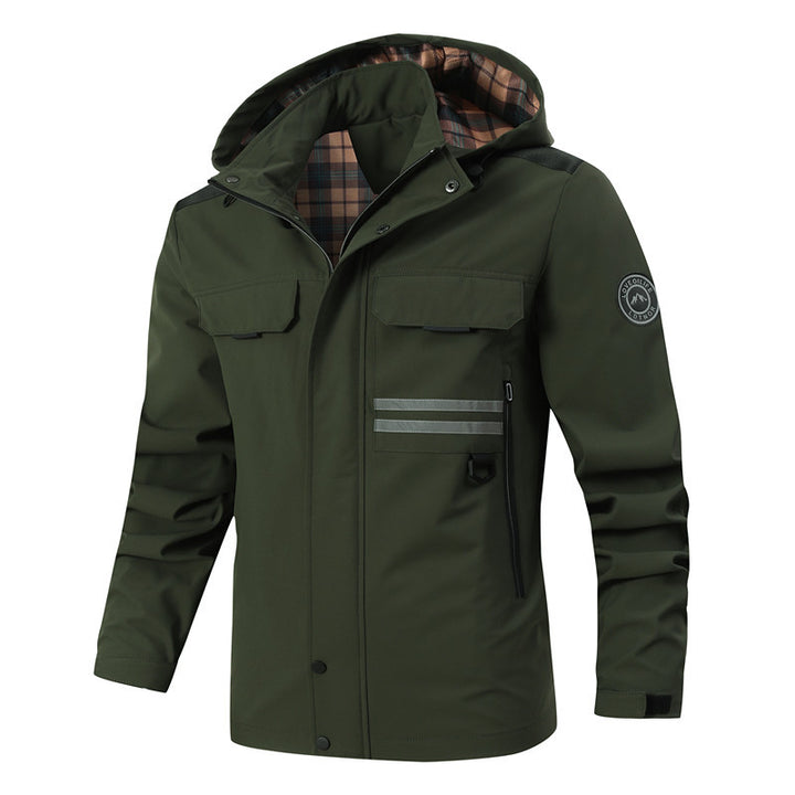 Men's Waterproof Softshell Jacket with Hood, Reflective Stripes and Checked Lining Mune Fashion