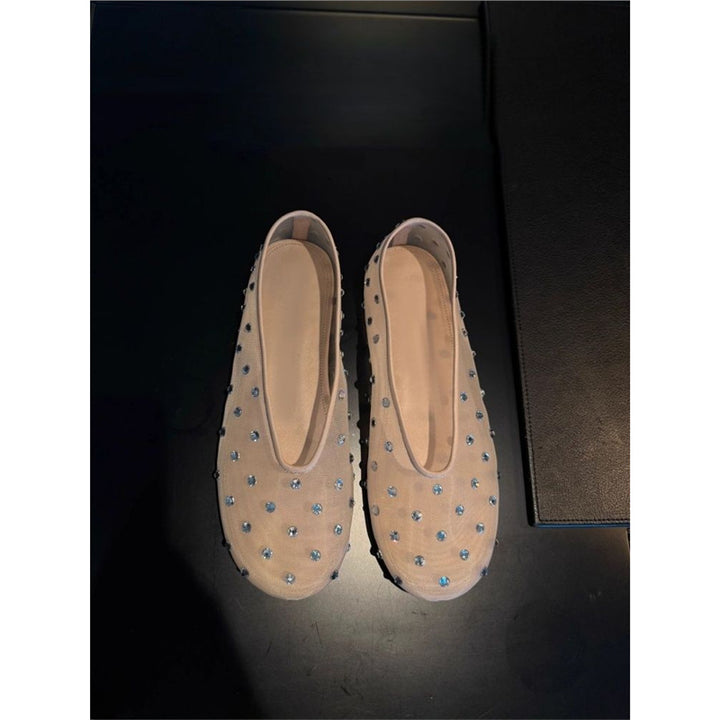Women's Transparent Mesh Ballerinas with Sparkling Rhinestone Applications Mune Fashion
