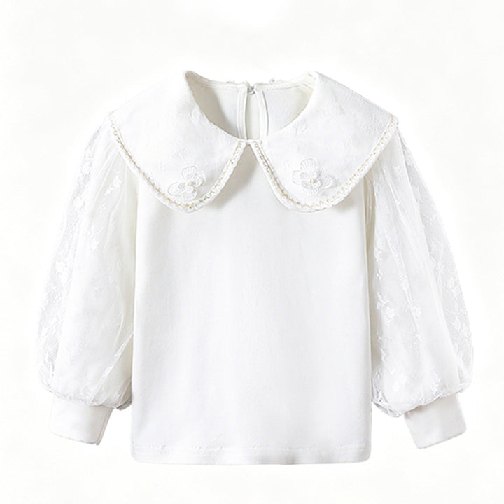 Girl's blouse with elegant tulle collar and floral appliqués Mune Fashion