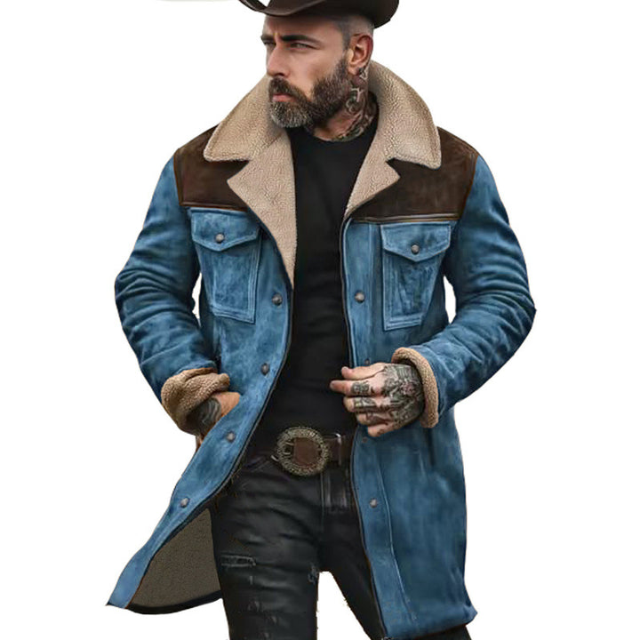 Men's Long Sherpa Coat with Faux Fur Lining and Suede Look Mune Fashion