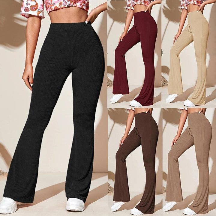 Women high-waisted ribbed flared pants with wide leg and elastic waistband Mune Fashion