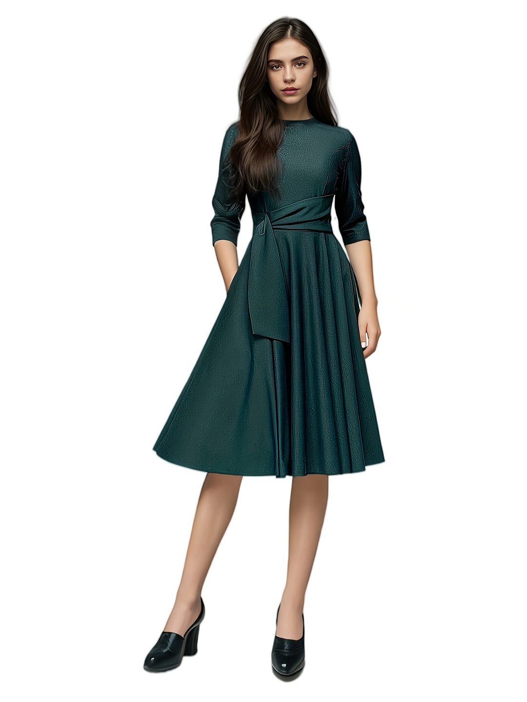 Women's A-line midi dress made of with waistband