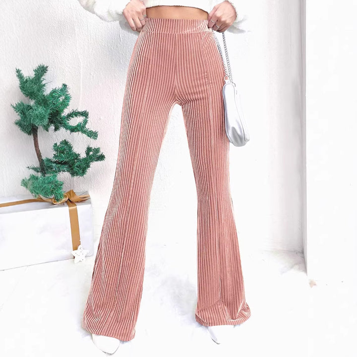 Women's High-Waisted Ribbed Velvet Pants with Wide Legs Mune Fashion