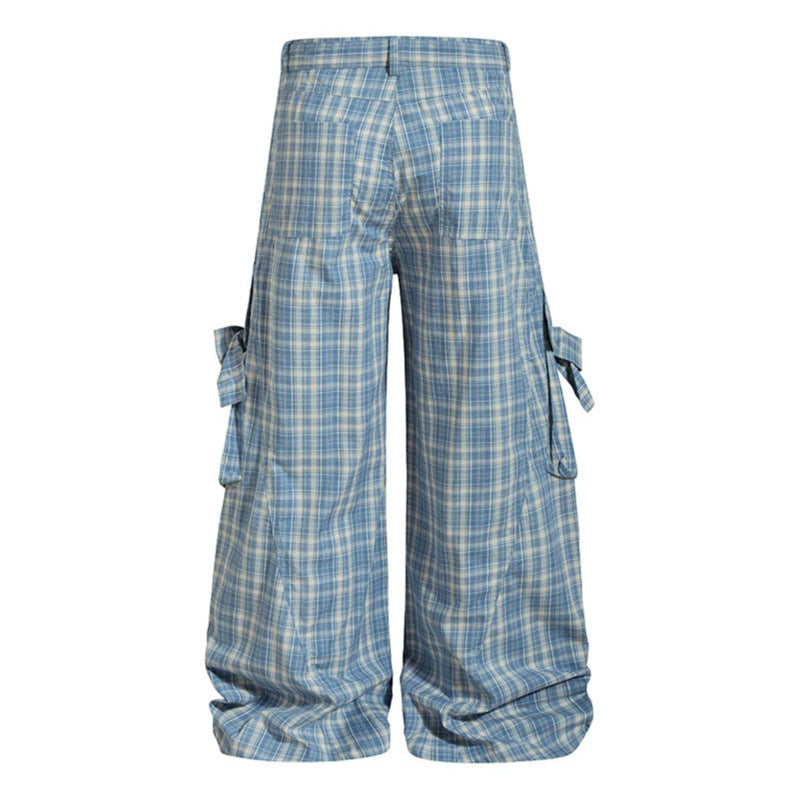 Women checked high-cut cargo pants with wide legs and ruffled pockets Mune Fashion