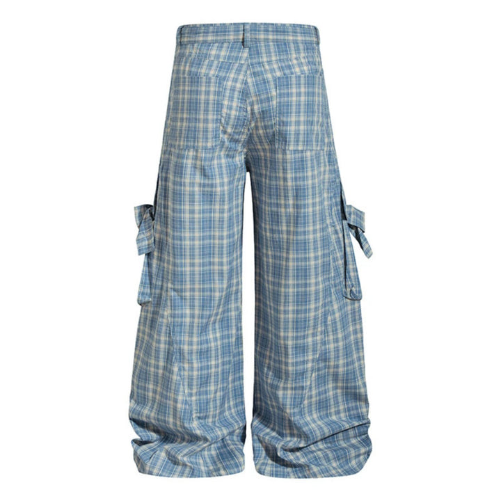 Women checked high-cut cargo pants with wide legs and ruffled pockets Mune Fashion