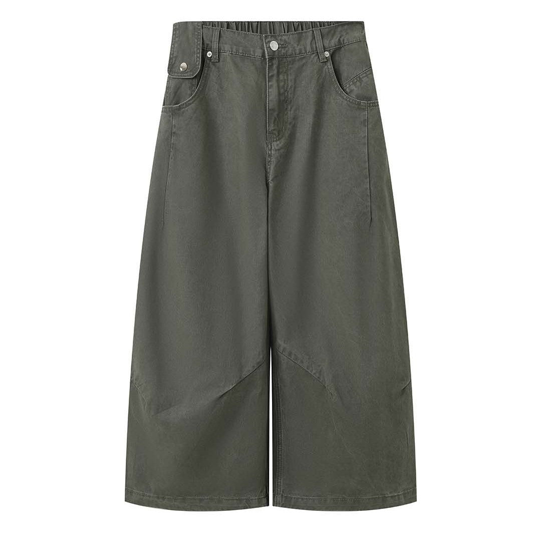 Women's wide high-waisted culotte pants made of cotton twill with large patch pockets Mune Fashion