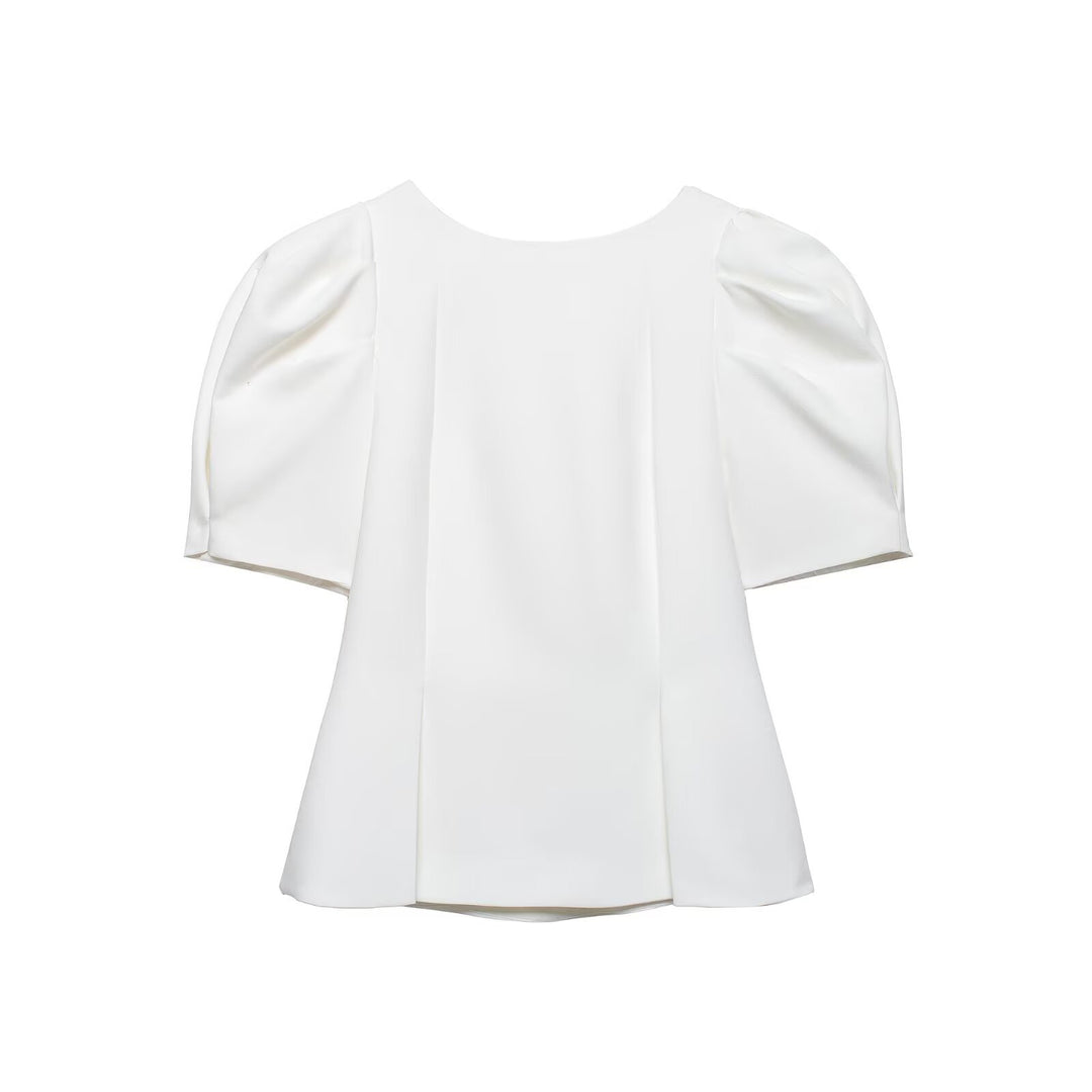Women Elegant A-Line Blouse with shaping seams and puff sleeves Mune Fashion