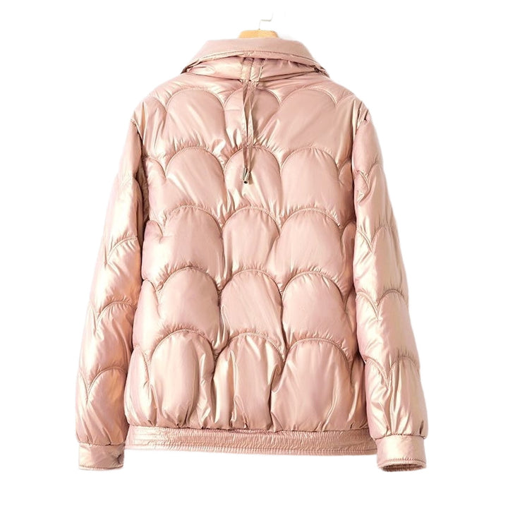Women Shiny Quilted Jacket with High Collar Mune Fashion