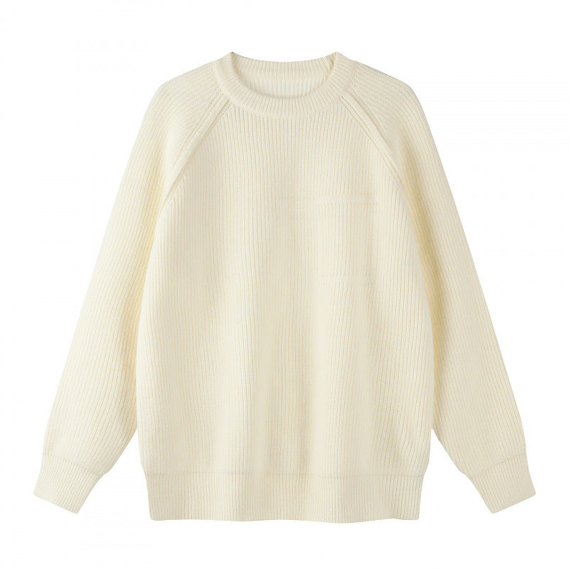 Unisex Oversize Fine Knit Sweater with Round Neck, Raglan Sleeves and Ribbed Cuffs Mune Fashion