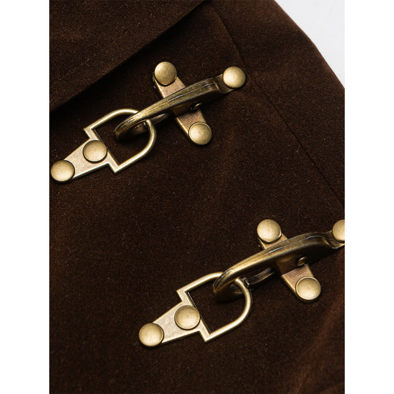 Men's short jacket made of suede look with decorative shoulder buckles and concealed zipper Mune Fashion