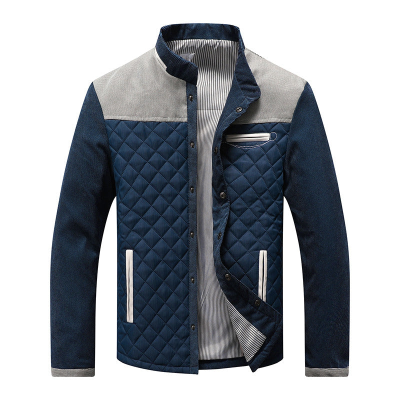 Men's quilted jacket with diamond quilting, contrast trim and stand-up collar Mune Fashion