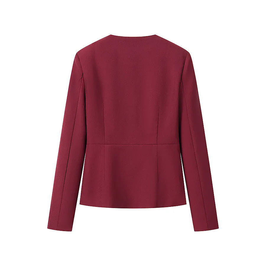 Women's tailored blazer with deep V-neck, decorative Italian seams, and covered buttons Mune Fashion