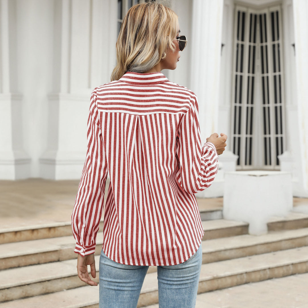 Women's Striped Long Sleeve Blouse Mune Fashion