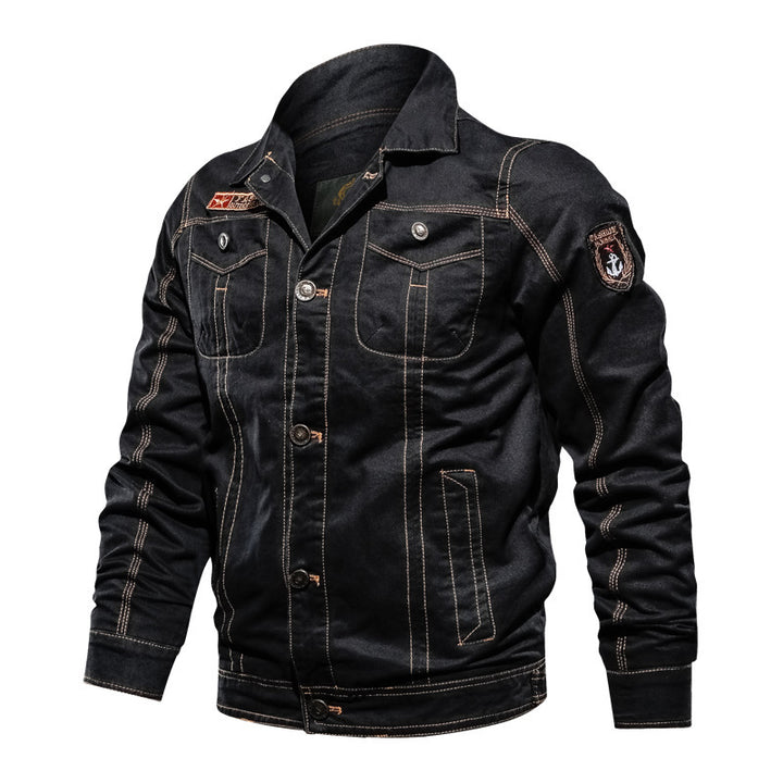 Men's military-inspired canvas field jacket with contrasting decorative seams and breast pockets Mune Fashion