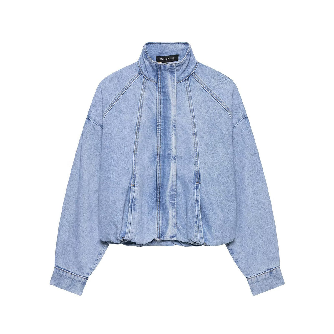 Women's Oversize Denim Blouson with high standing collar and elastic hem Mune Fashion