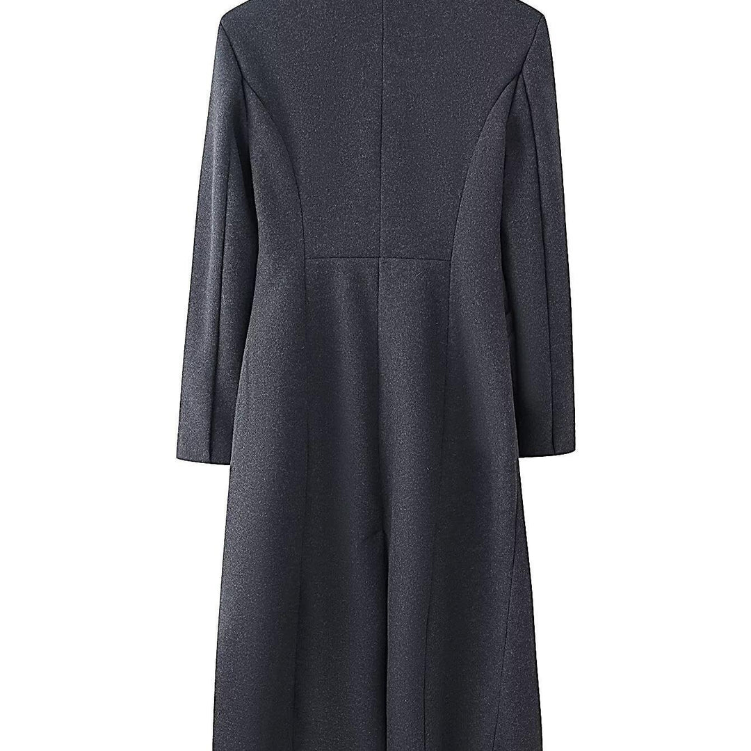 Ladies Elegant Wool Blend Long Coat with Shawl Collarless Look and Single Button Closure Mune Fashion