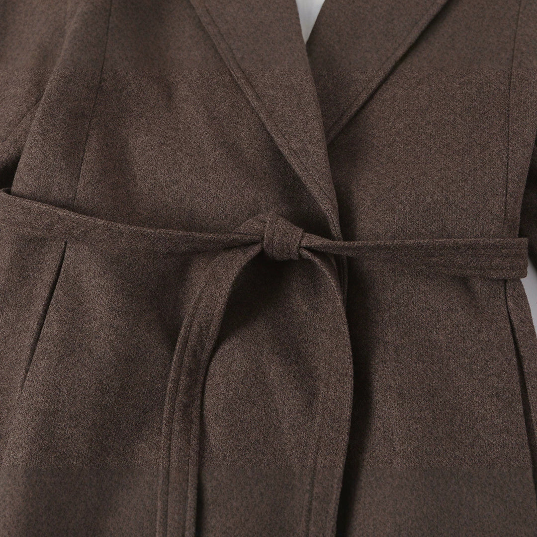 Women's Tailored Wool Blend Coat with Notch Collar and Tied Belt Mune Fashion