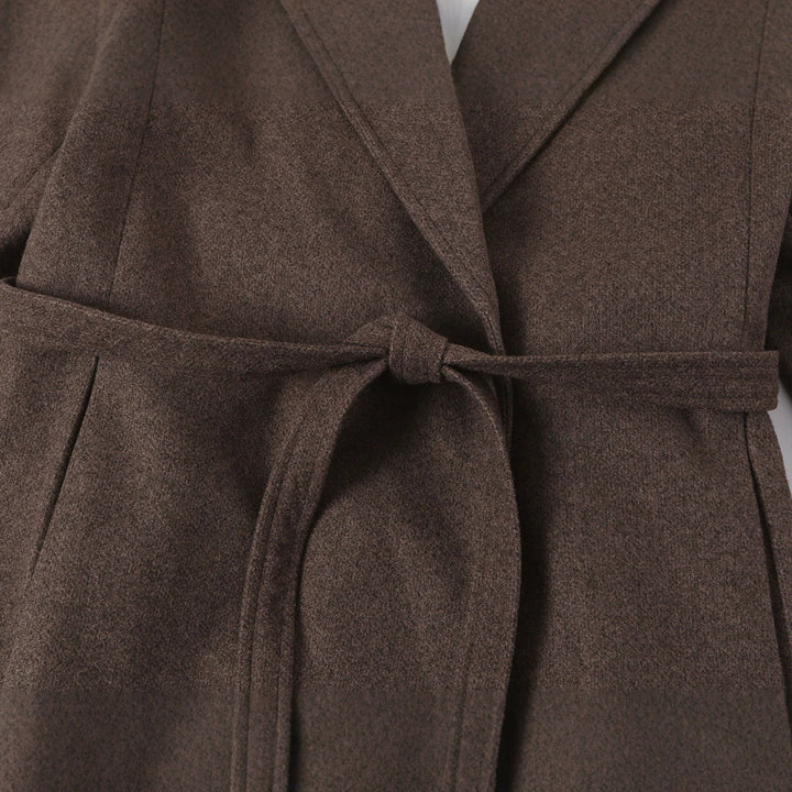 Women's Tailored Wool Blend Coat with Notch Collar and Tied Belt Mune Fashion