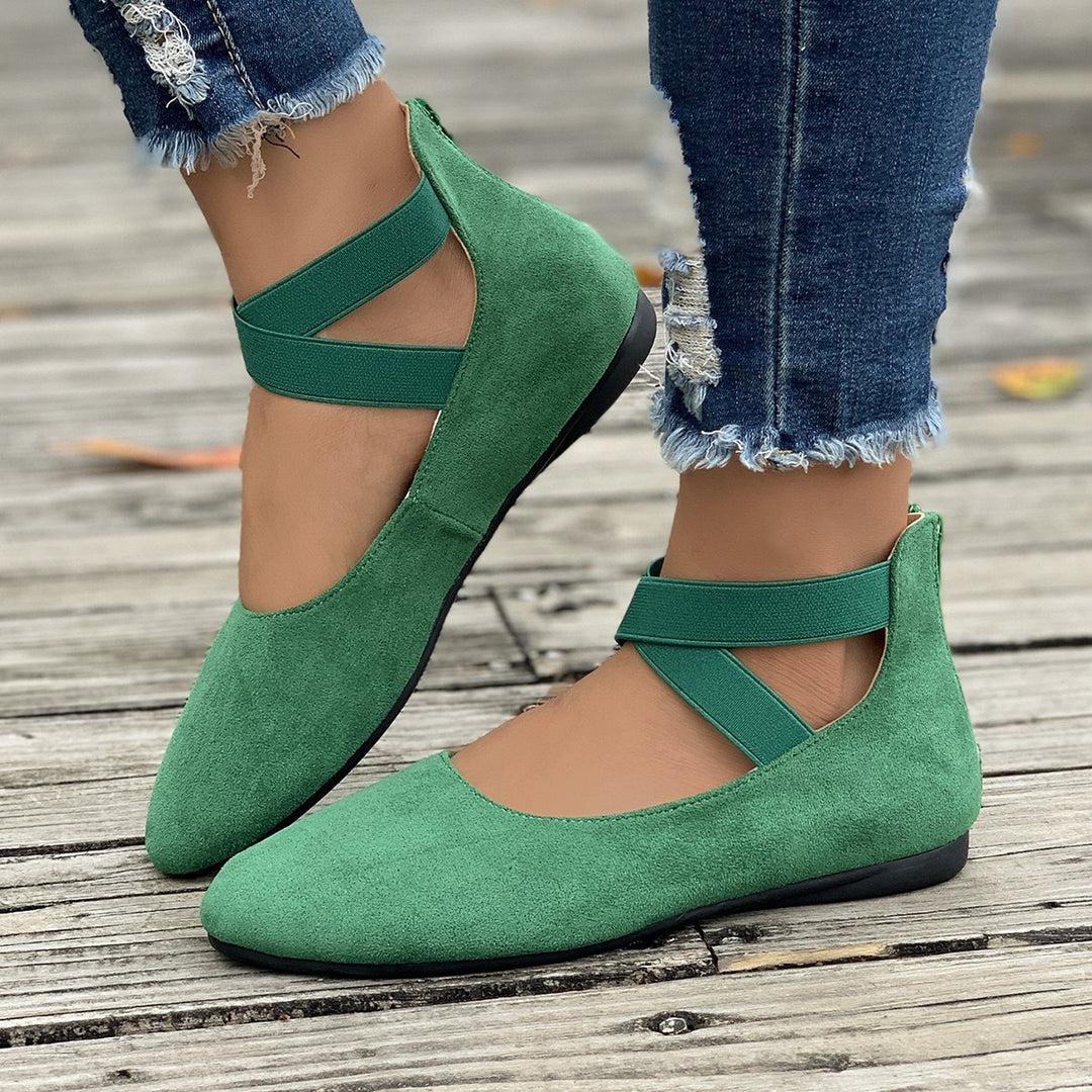 Women Flat Ballerina Slippers made of Suede Effect with Elastic Crisscross Straps Mune Fashion