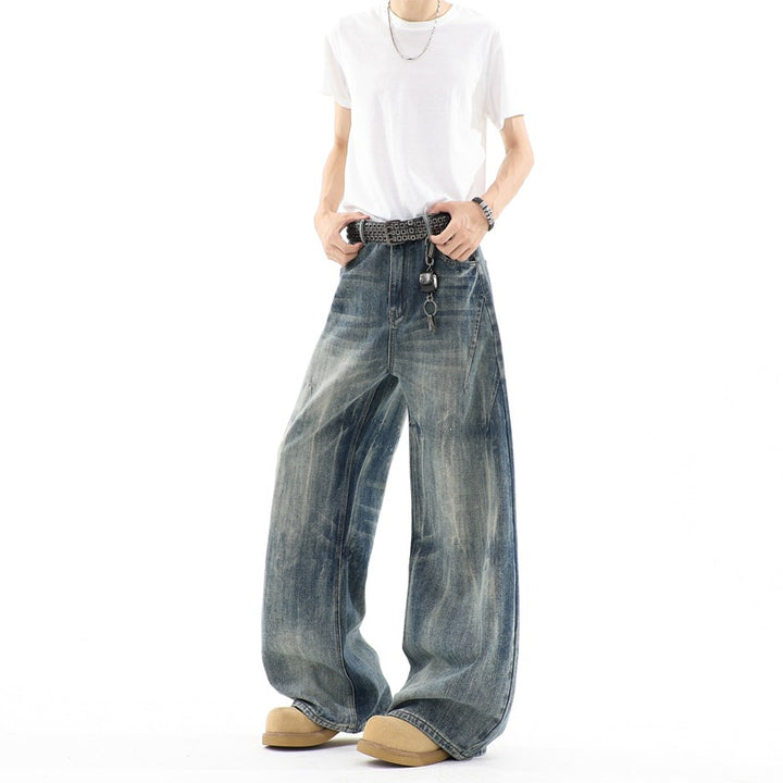Men's ultra-wide baggy jeans with a low crotch and structured pleated look Mune Fashion