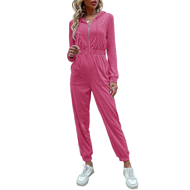 Women's Casual Jumpsuit Overall with Zipper, Elastic Waist and Cuffs Mune Fashion