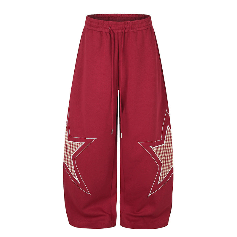 Women's wide Palazzo sweatpants with star appliqués and check inserts Mune Fashion