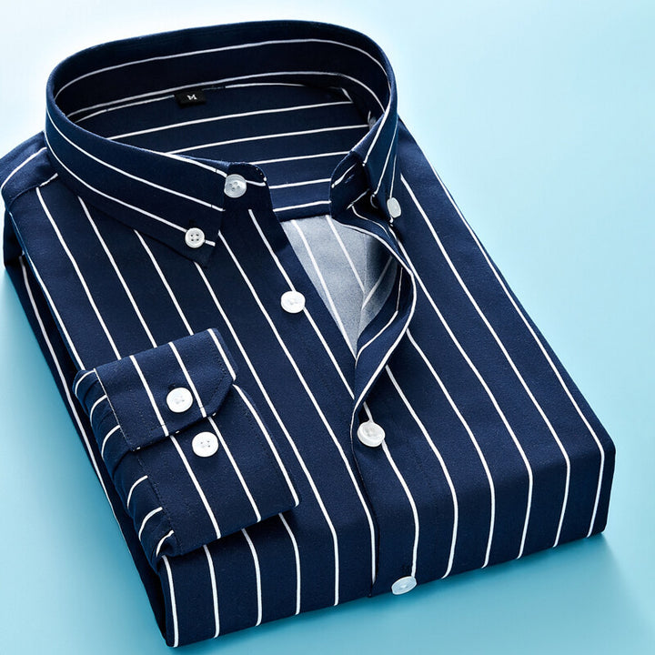 Men's striped business shirt with button-down collar, chest pocket and easy-care cotton blend Mune Fashion