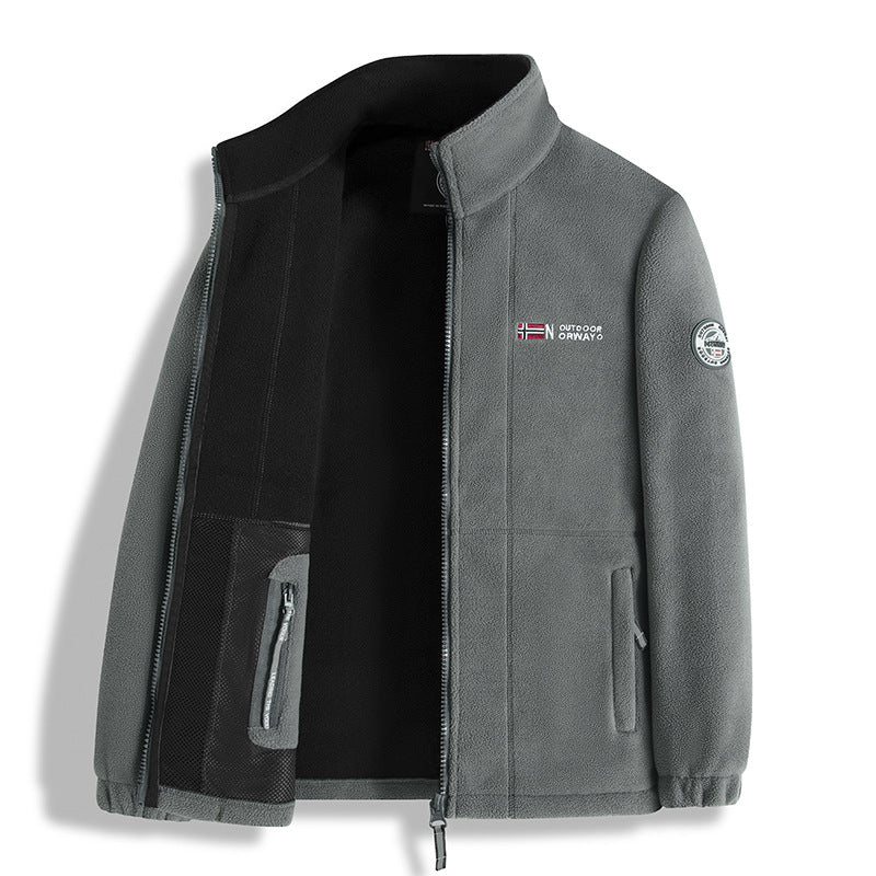 Men's fleece jacket with microfleece inner lining, stand-up collar and two-way zipper Mune Fashion