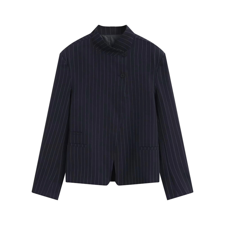 Women's asymmetric short blazer with stand collar and concealed button placket Mune Fashion