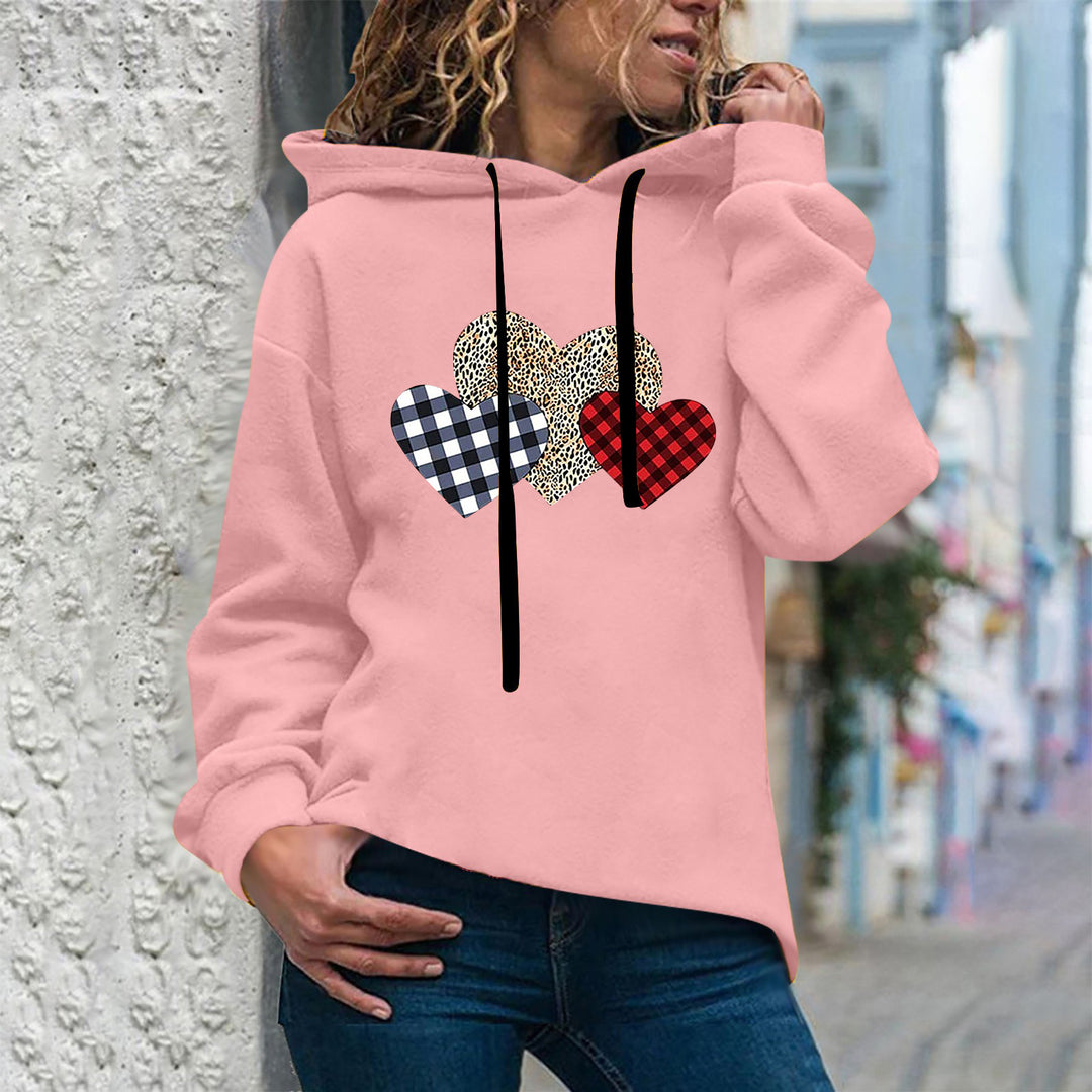 Women's casual oversized hoodie with heart and paw print, drawstring and ribbed cuffs Mune Fashion